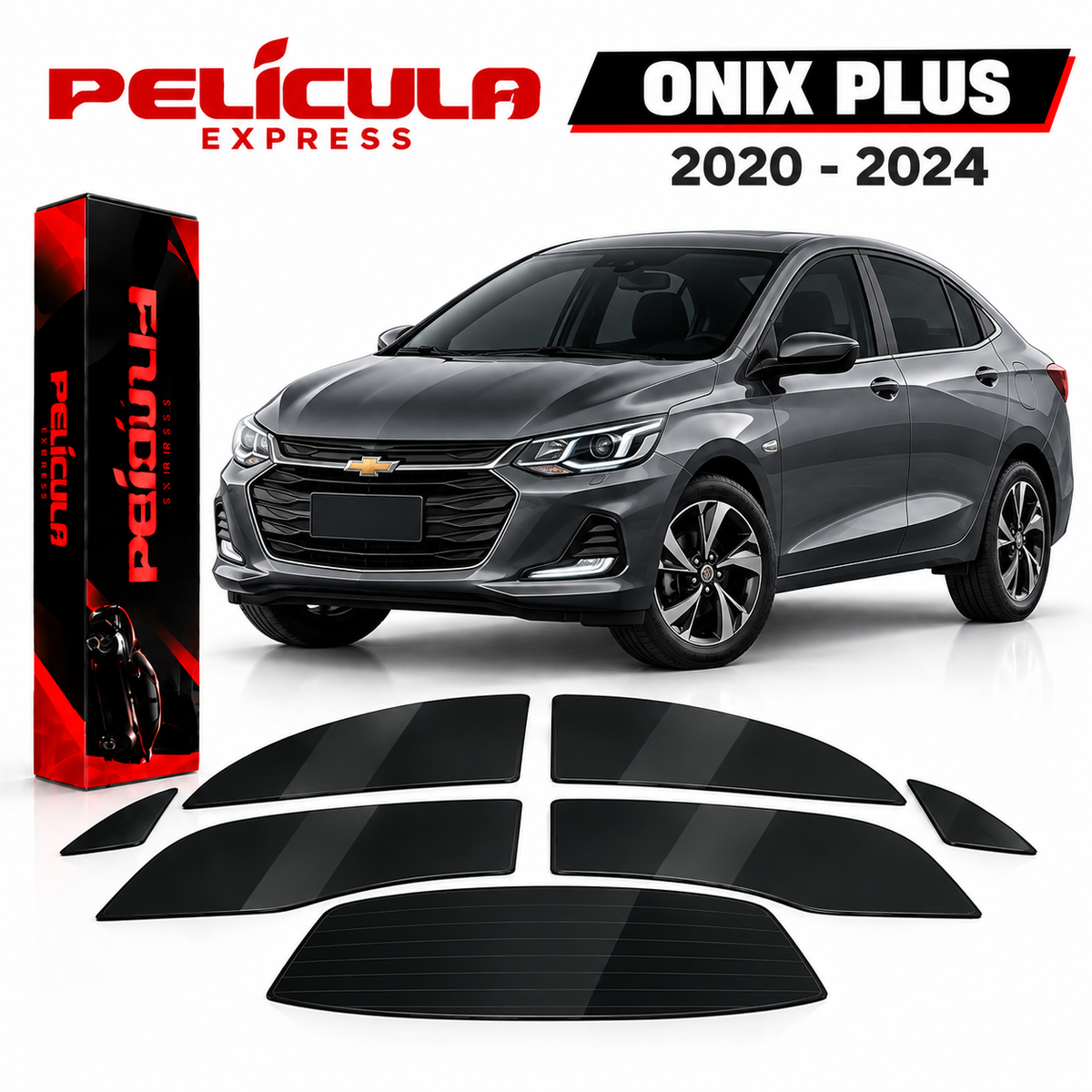 Película Automotiva Chevrolet Onix Plus 2020-2024 Nano Cerâmica Térmica Pré-cortada Anti Calor Proteção Uv