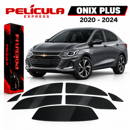 Película Automotiva Chevrolet Onix Plus 2020-2024 Nano Cerâmica Térmica Pré-cortada Anti Calor Proteção Uv